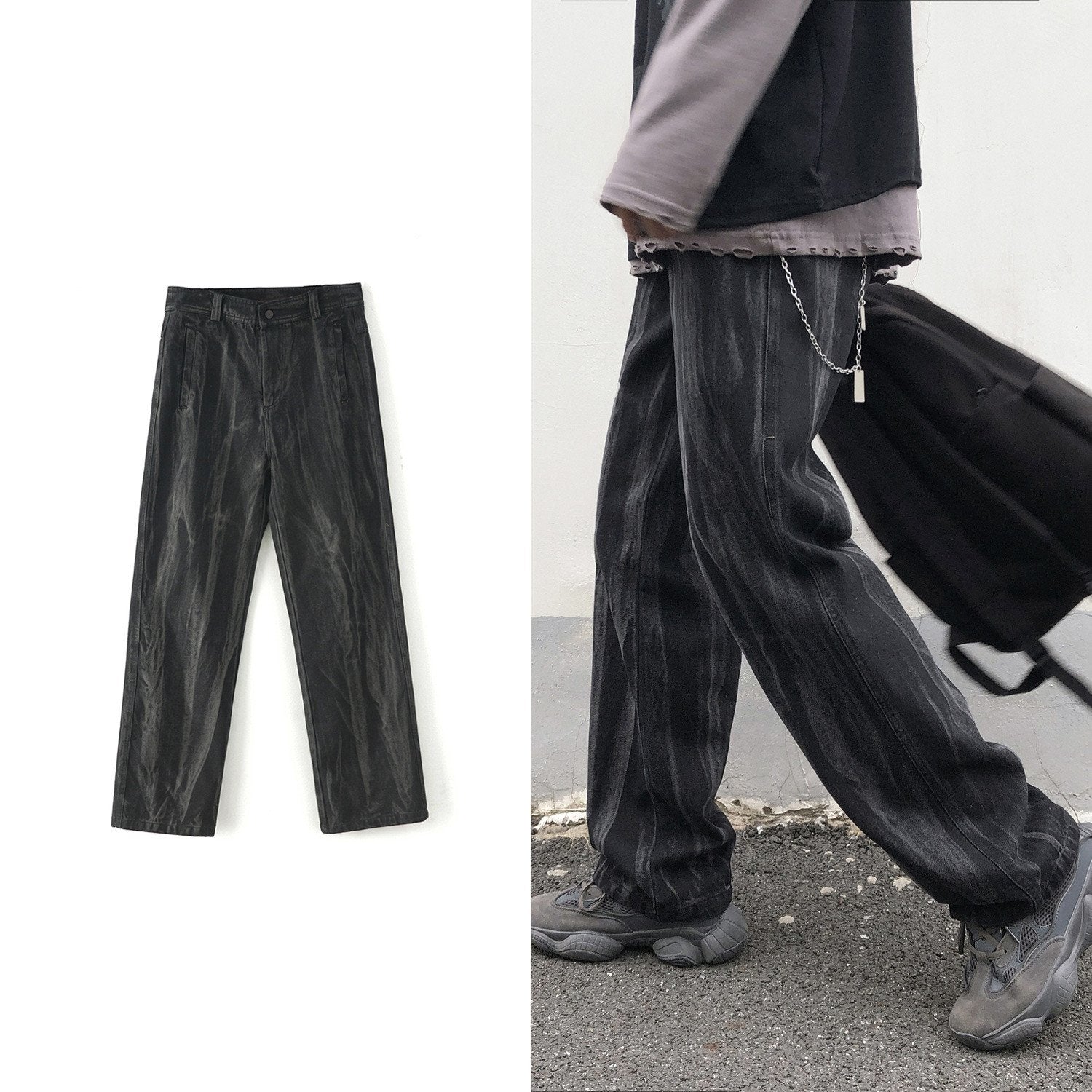 Loose Straight-Leg Tie-Dye Denim Pants