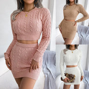 Sexy Cable Bodycon Knitted Skirt Suit