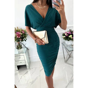 Summer Solid Color V-Neck Hip-Hugging Dress