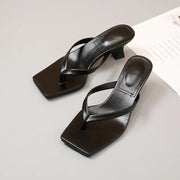 Square-Head Kitten Heel Cow Leather Beach Sandals