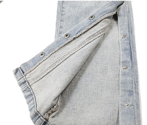Vintage Washed Side-Button Straight-Leg Loose Denim Pants