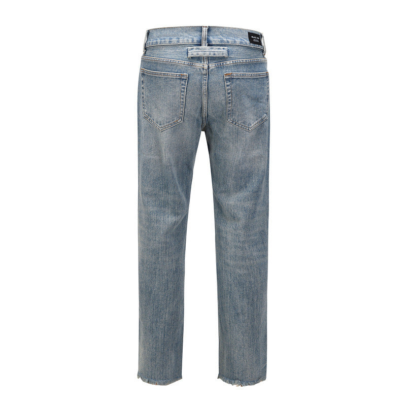 Cut Jeans High Street Style All-Match Slim Fit Trousers