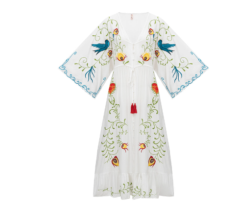 Bohemian Floral Embroidered Tassel Maxi Dress