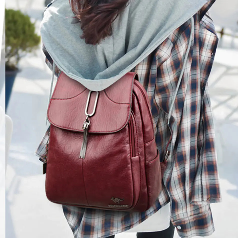 High-Capacity Soft Leather Backpack