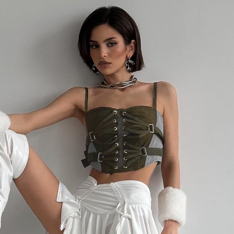 Work Style Fashion Design Collision Color Split Splicing Suspenders Tank Top