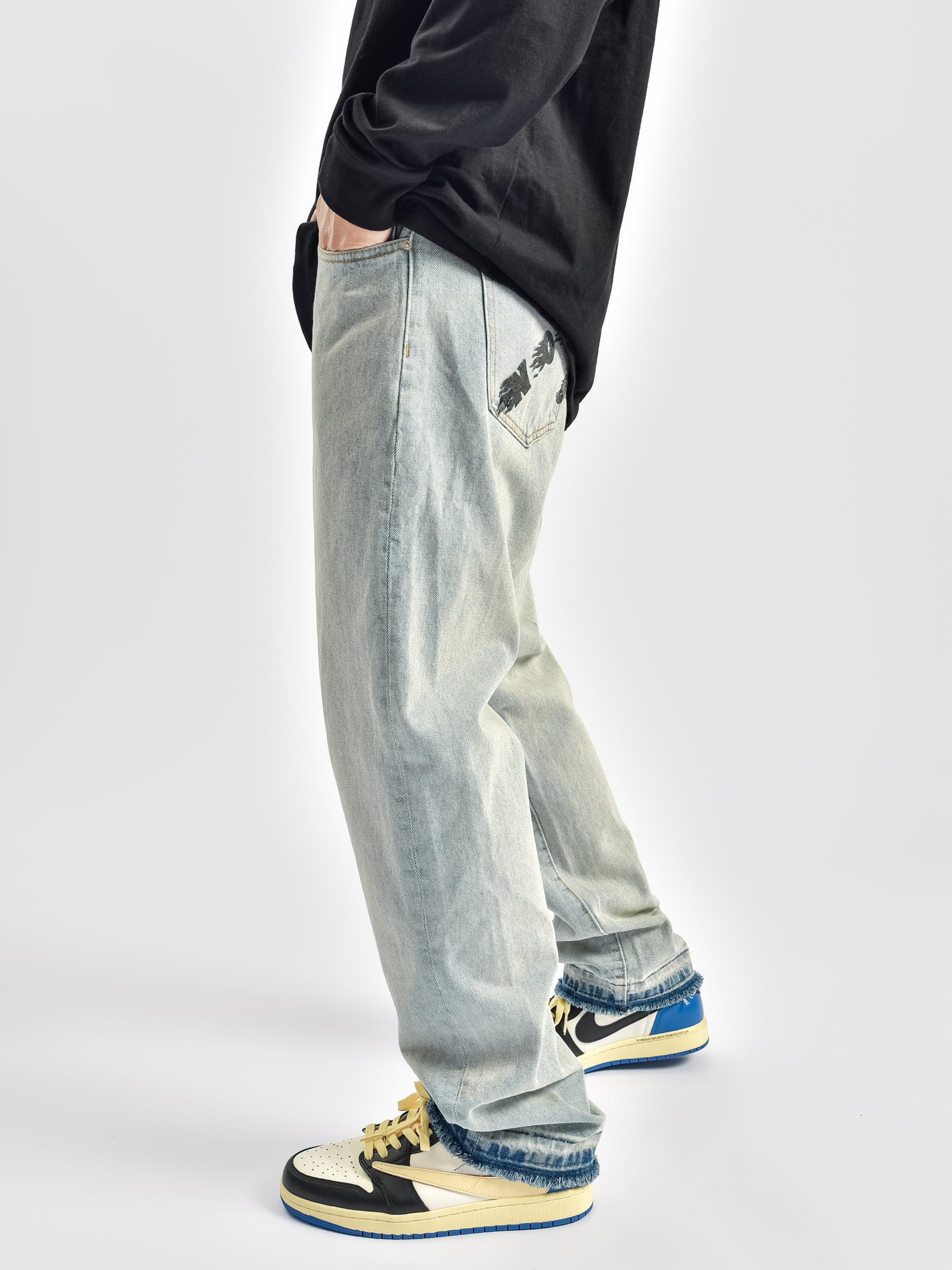 Men's Light Washed Loose Straight Leg Jeans