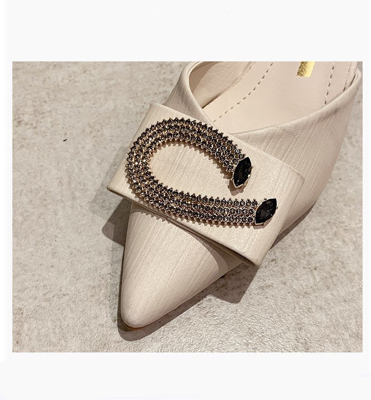 High Heel Pointed Lady Stiletto Sandals with Rhinestones