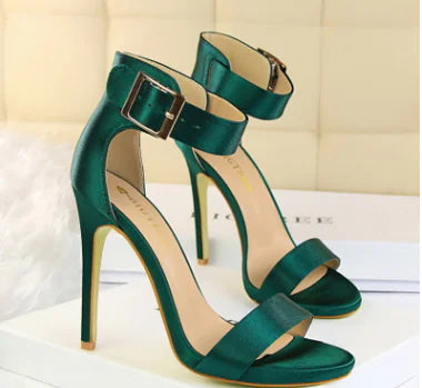 Stiletto, Satin High Heels, Buckle Sandals
