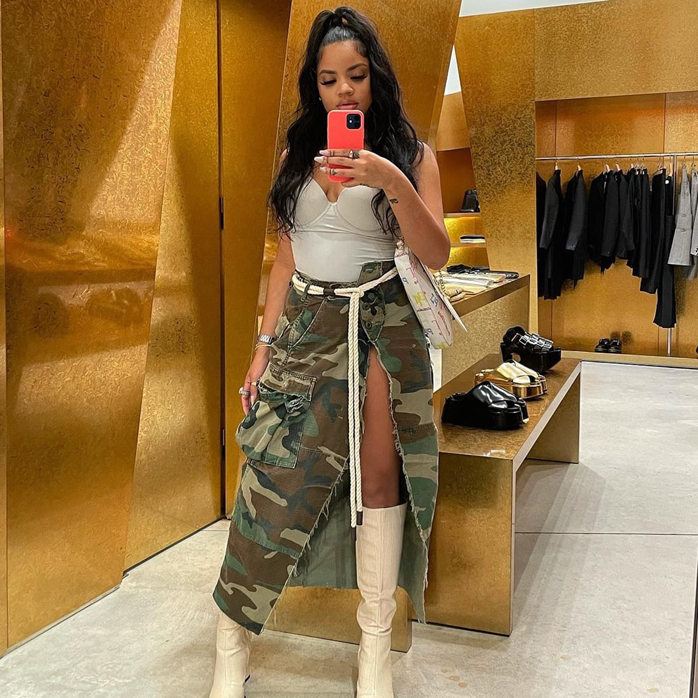 Camouflage Slit Long Skirt