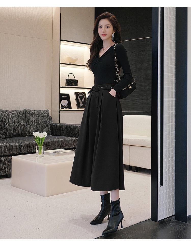 Wool Pleated Umbrella Skirt