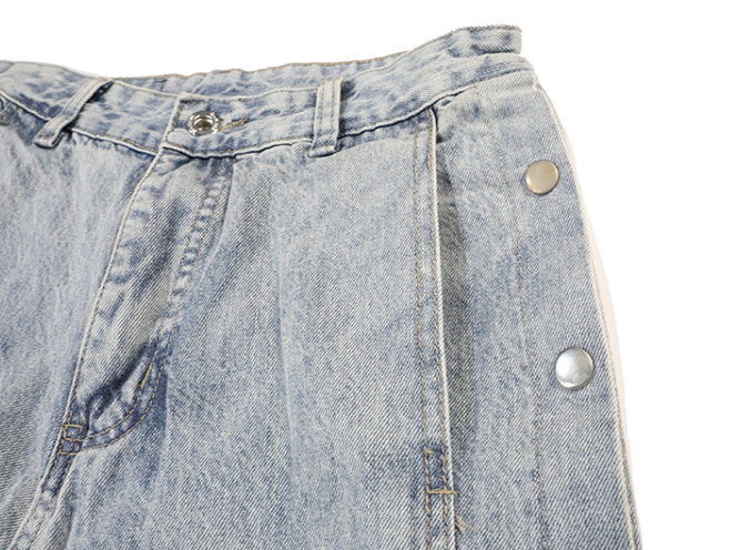 Vintage Washed Side-Button Straight-Leg Loose Denim Pants