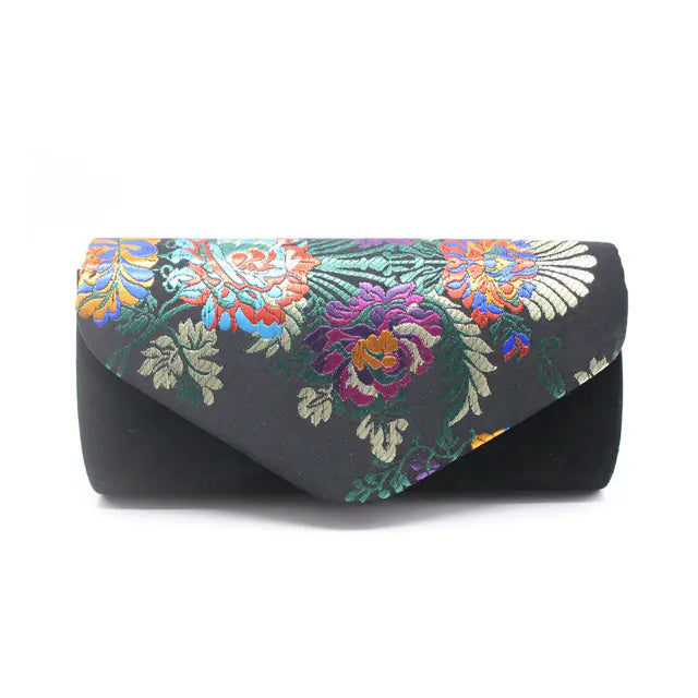 Vintage Embroidered Flower Evening Clutch