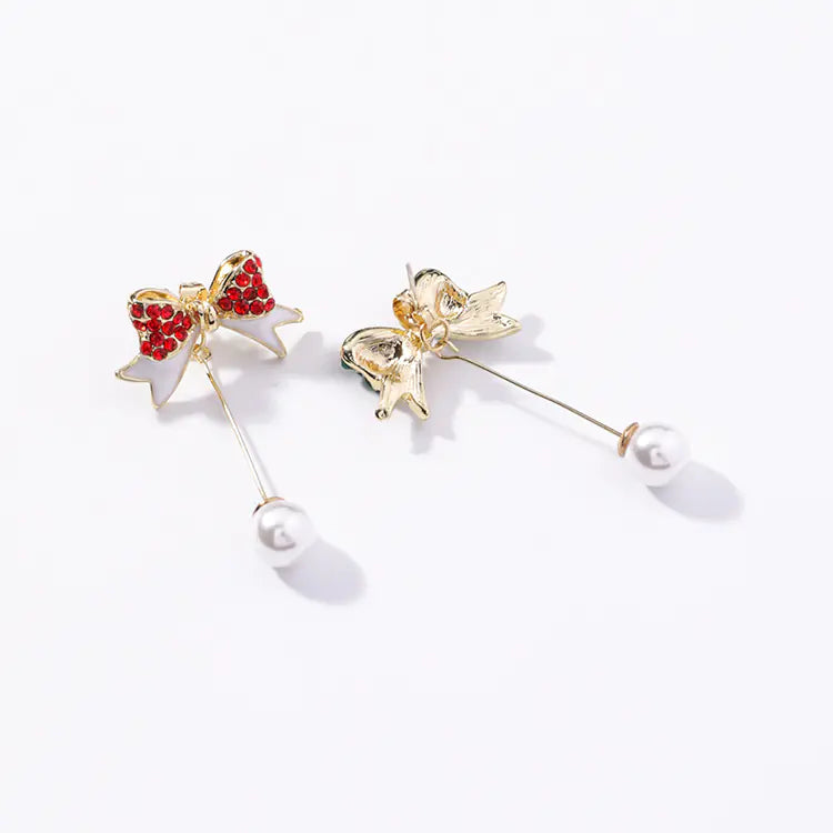 925 Silver Christmas Bow Pearl Earrings