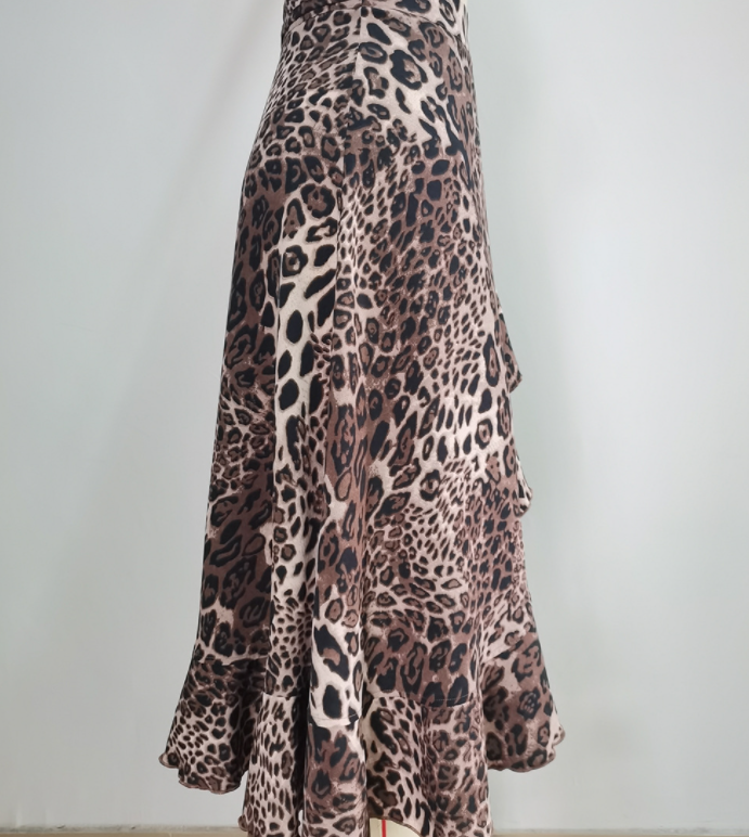 Irregular Leopard Print Lace-up Sexy Skirt with Ruffles