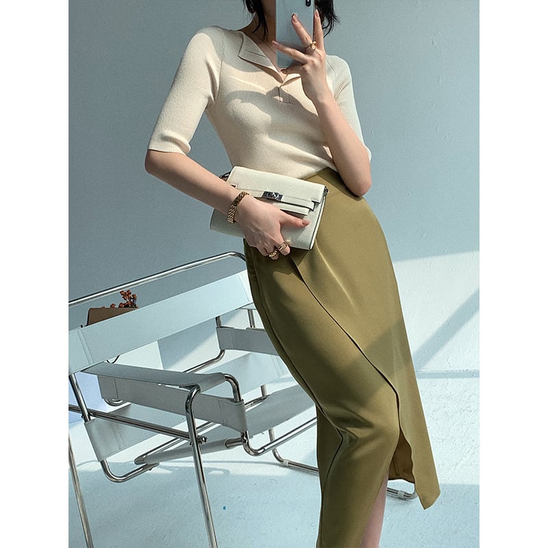 Irregular Slit Satin Skirt