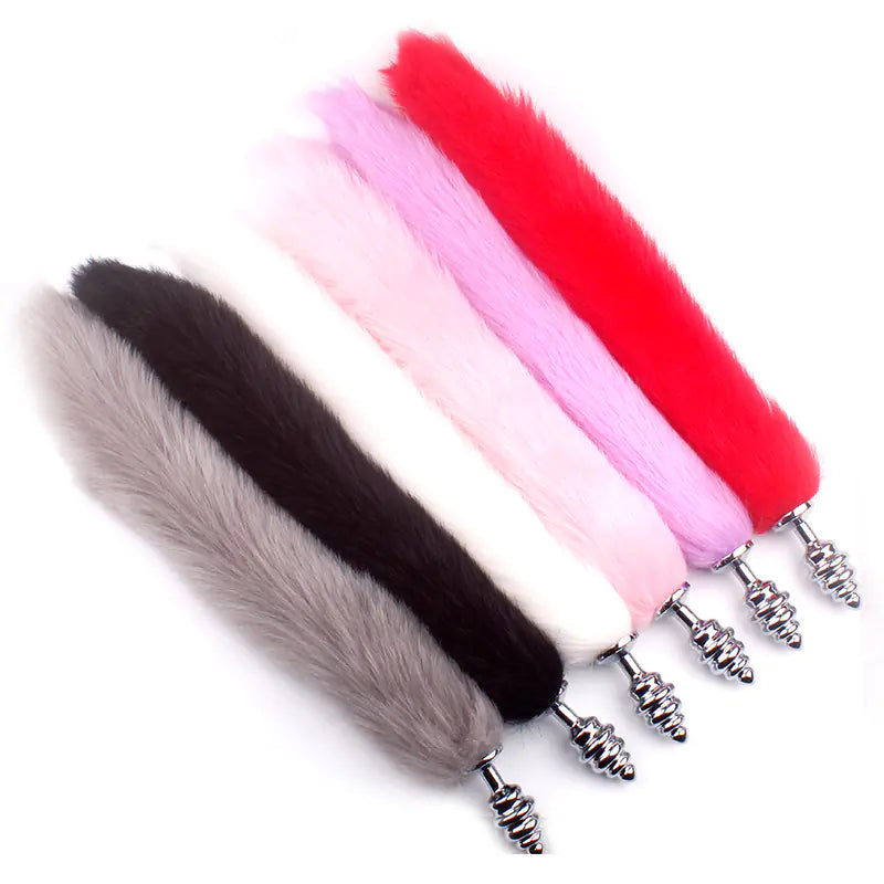 "Adult Spiral Rotating Fox Tail Anal Plug with Fur"