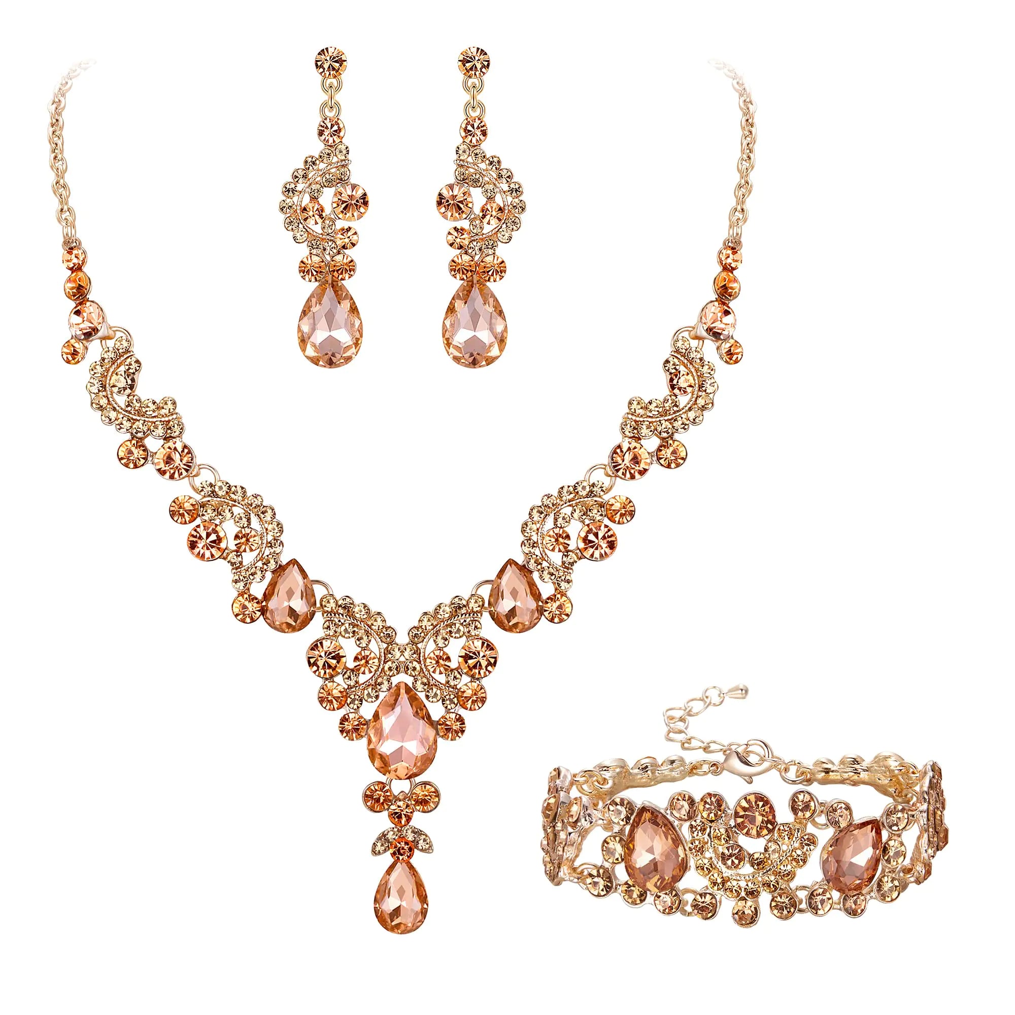 Rose Gold Teardrop Crystal Jewelry Set