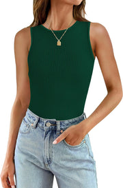 Green Tank Top Ribbed Sleeveles