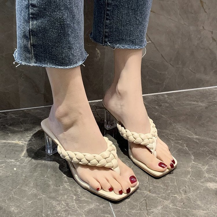 Korean Style Thick Heel Flip-Flops