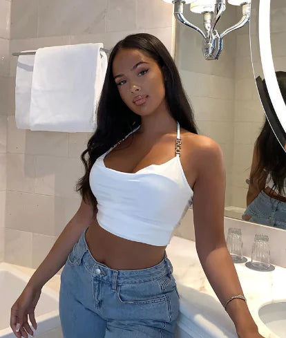 Metal Neck Lacing Crop Top