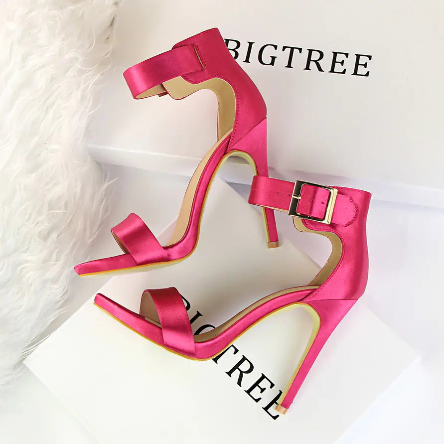 Stiletto, Satin High Heels, Buckle Sandals
