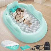 Abdtech Inflatable Toddler Travel Bed - Baby Air Mattress with Waterproof Sheet Protector Portable Toddler Bed with 3 Sides Safe Bumper Oval Shape Toddler Blow Up Mattress (63 Inches)