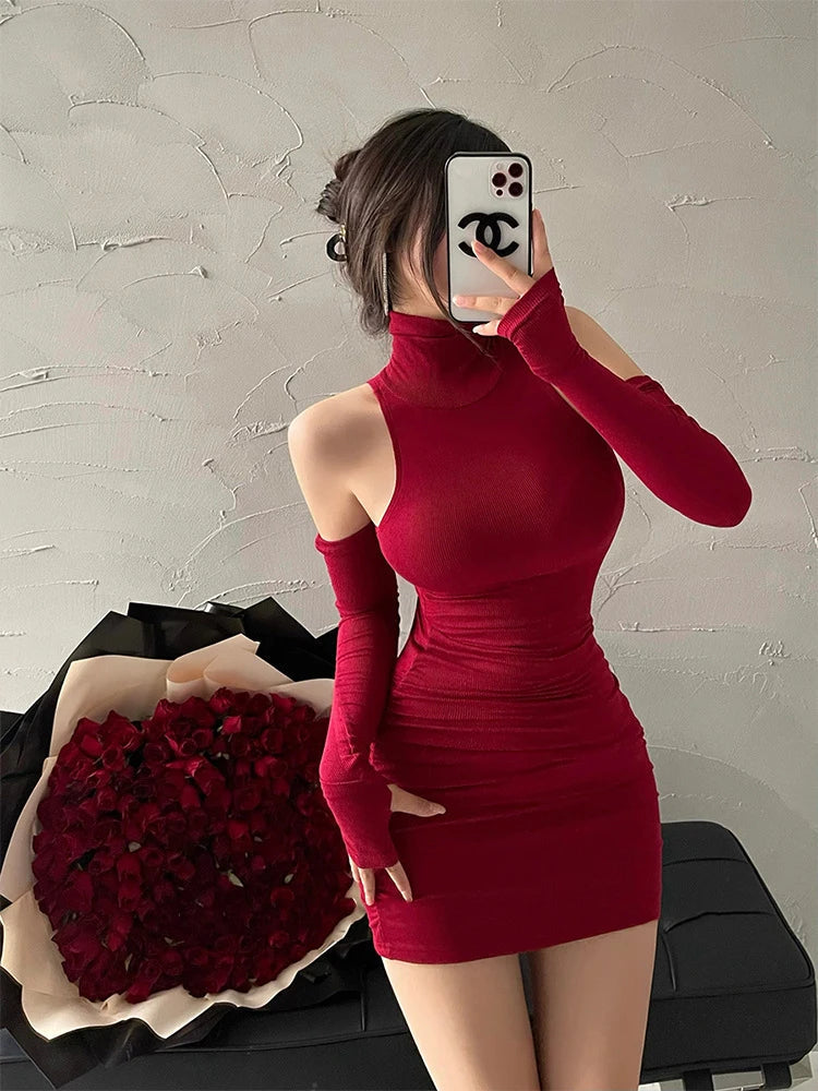 Sexy Turtleneck Vest Oversleeve Dress