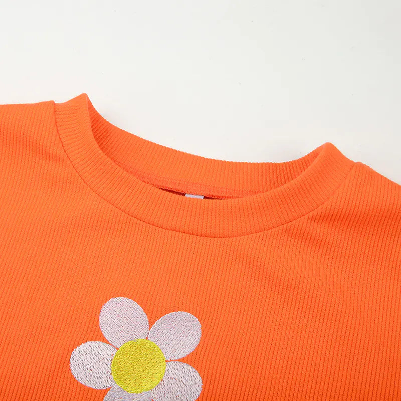 Petal Print Long Sleeve Crop Top