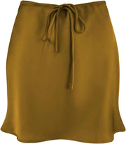 A-line Satin Mini Skirt with Tie Waist