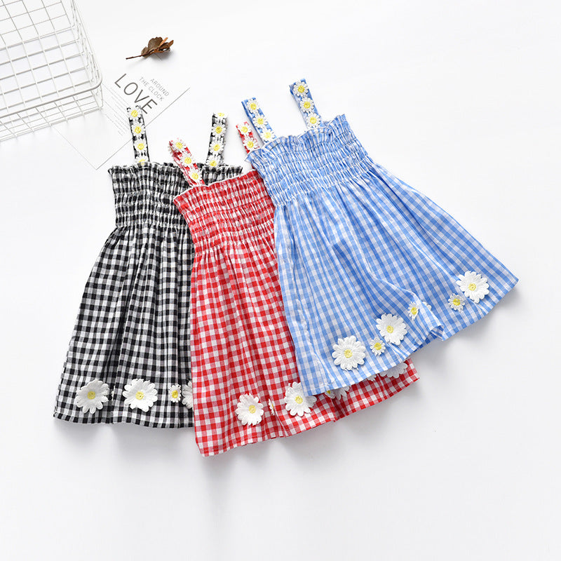 Plaid Dress Princess Suspender Skirt
