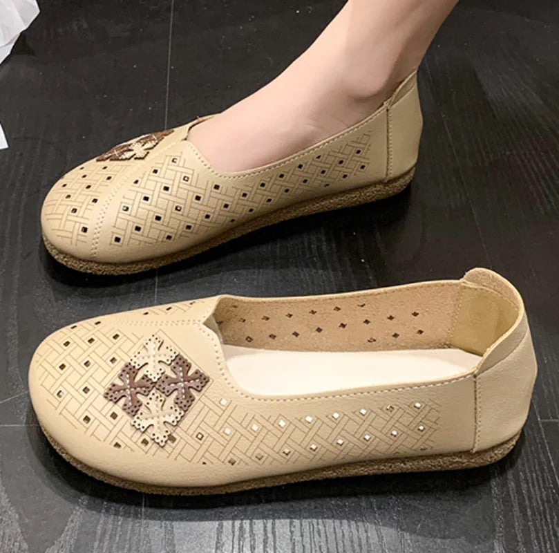 2023 Summer Women's Breathable Flat Shoes Leather Loafers Chic