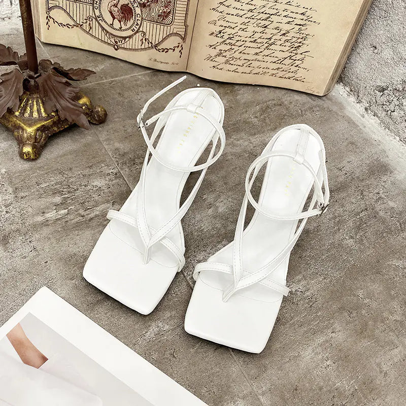 Square Toe Adjustable Ankle High-Heel Sandals