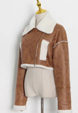 Fleece-Lined Leather Short Sophistication