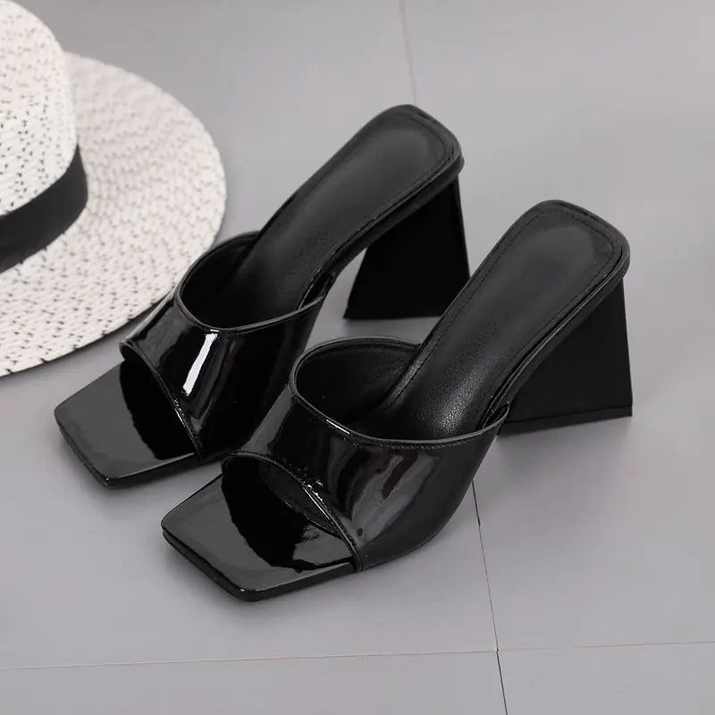 Thick High Heel Sandals with Square Toe