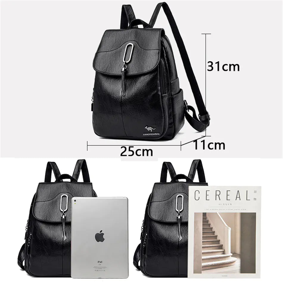 High-Capacity Soft Leather Backpack