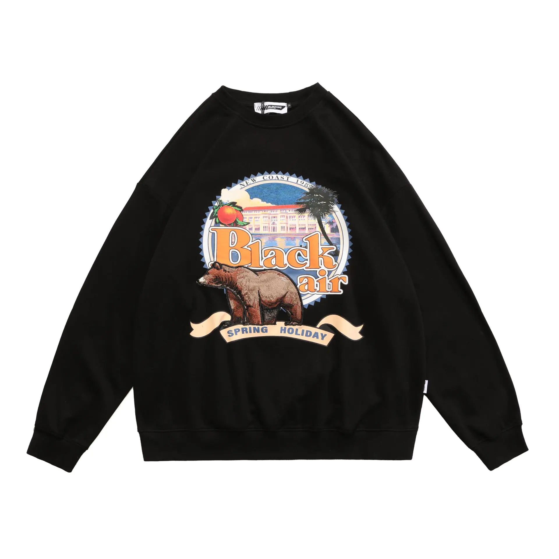 Retro Print Embroidered 3D Bear Long Sleeve Sweatshirt