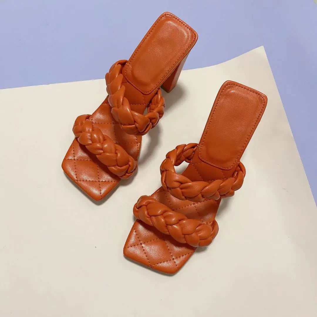 Fashion Ladies High Heel Braided Rope Sandals