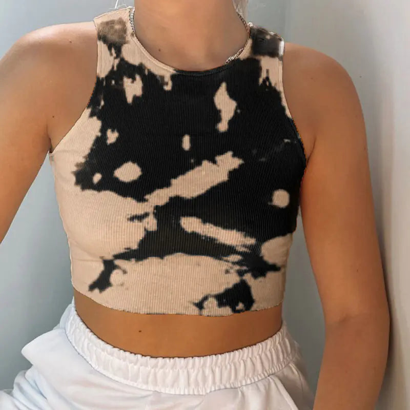 Tie-Dye Print High-Stretch Crop Top