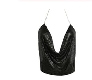 Sequin Crop Top with Spaghetti Straps