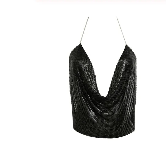 Sequin Crop Top with Spaghetti Straps