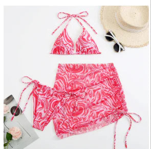 Three Piece Floral Print Bikini Set