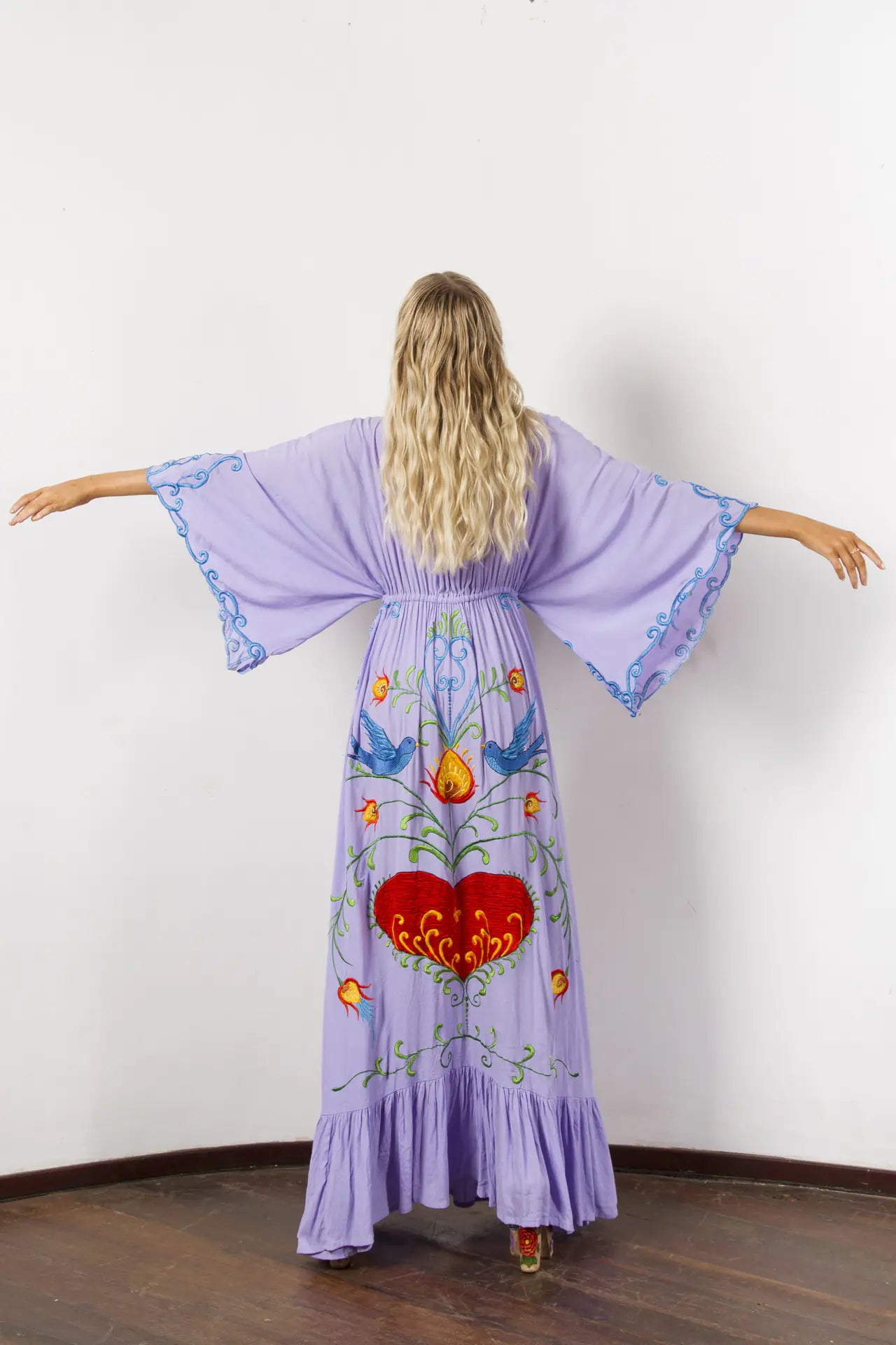 Bohemian Floral Embroidered Tassel Maxi Dress