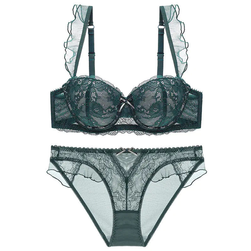 Lace-Trimmed Thin Cup Bra Set
