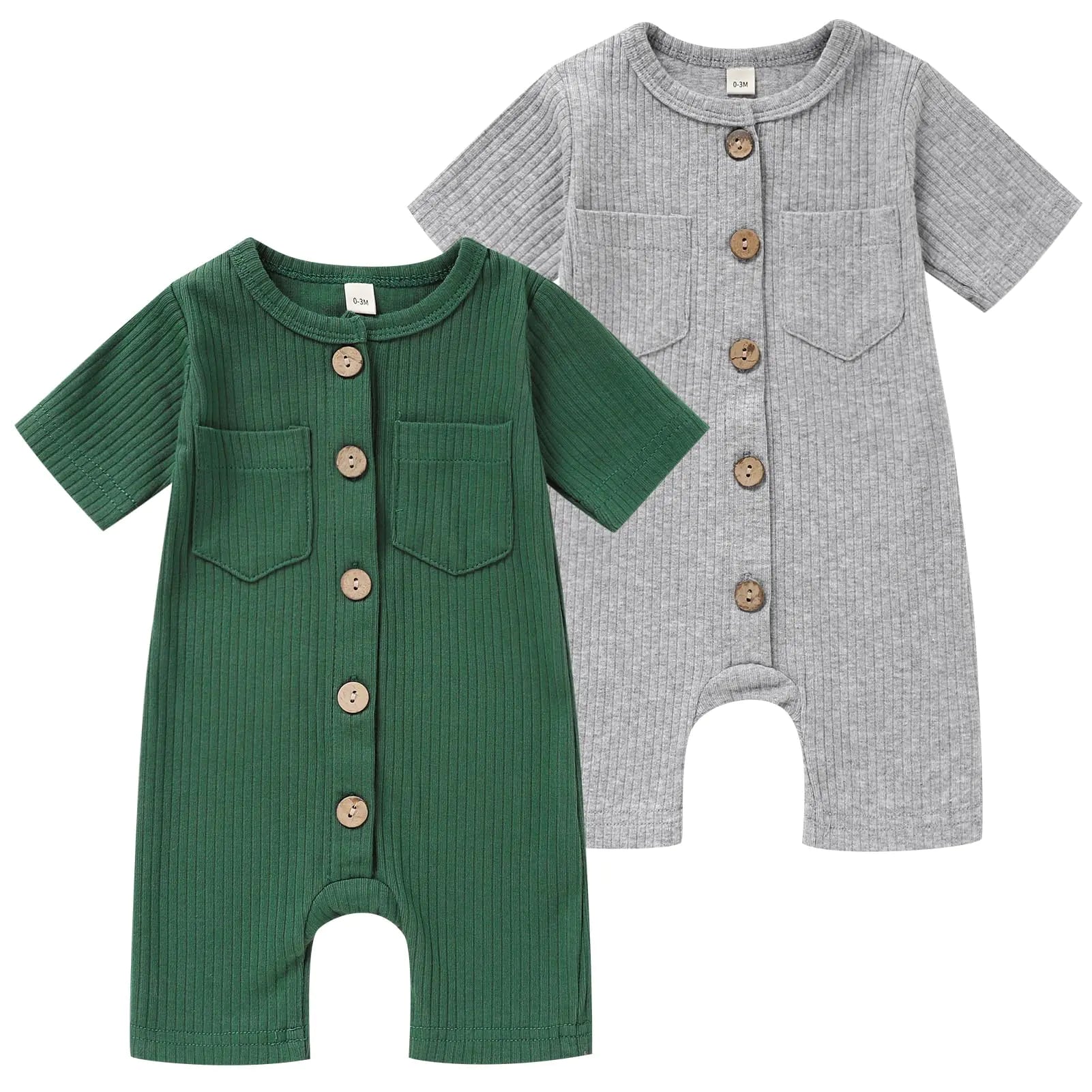 Newborn Baby Boy Girl Clothes 2 Pack Solid Romper Set