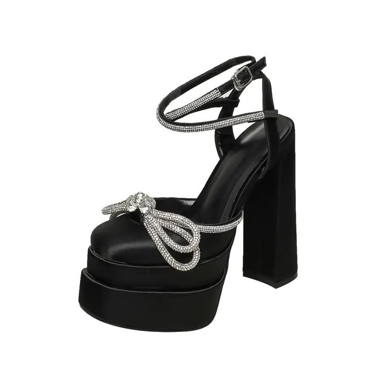 Rhinestone Banquet Ladies Satin High Heels