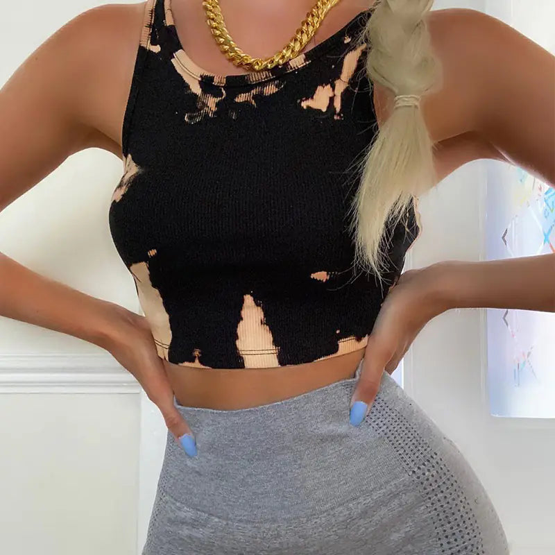 Tie-Dye Print High-Stretch Crop Top
