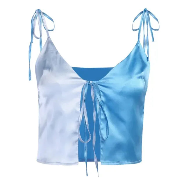 Casual Bandage Patchwork Sling Top