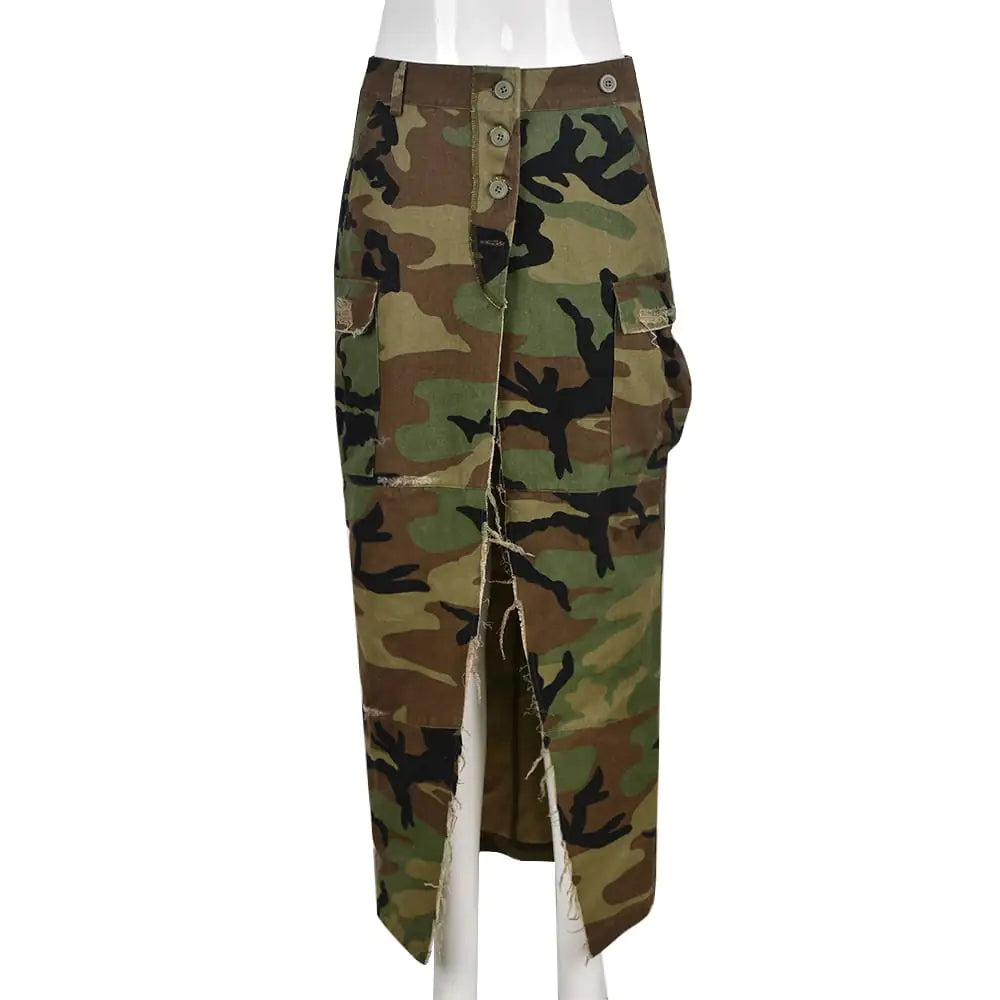 Camouflage Slit Long Skirt