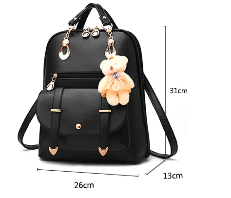 Chic Bear-Themed PU Leather Backpack