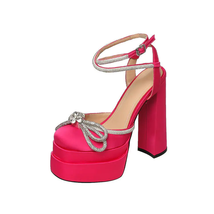 Rhinestone Banquet Ladies Satin High Heels